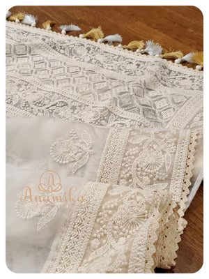 White Organza Chikankari with pink heavy work blouse