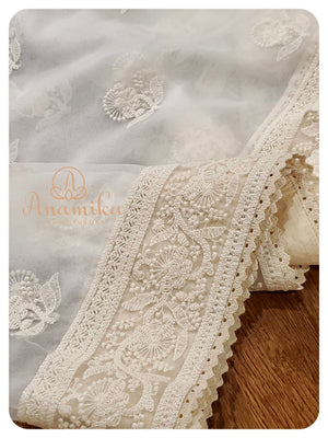 White Organza Chikankari with pink heavy work blouse