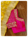 Yellow Banarasi Silk Saree with Pink Blouse