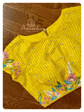 Yellow short sleeves cutdana work and multi color thread work