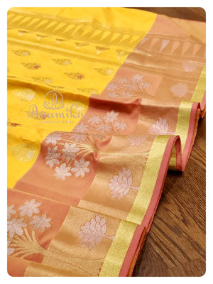 Mango Yellow Silk Saree with yellow thread work blouse