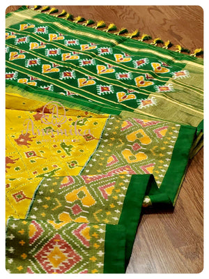 Yellow Green Ikkat Pochampally Saree