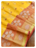 Mango Yellow Silk Saree with yellow thread work blouse