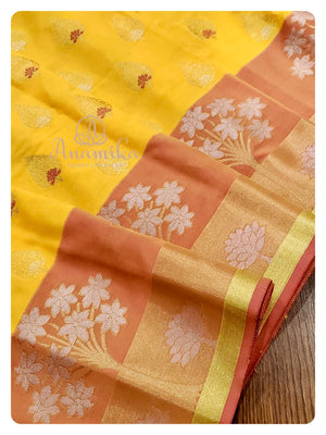Mango Yellow Silk Saree with yellow thread work blouse