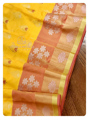Mango Yellow Silk Saree with yellow thread work blouse