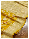 Yellow Banaras Georgette with pink cutdana work blouse