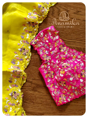 Satin Organza Saree with handwork border