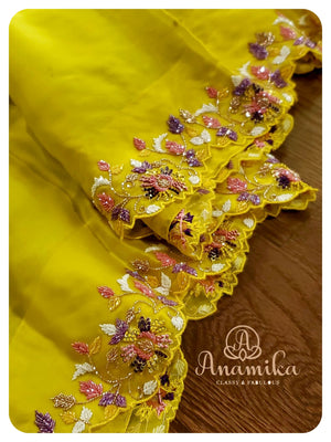 Satin Organza Saree with handwork border