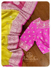 Yellow chiffon banarasi saree with pink border
