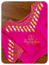 Yellow banarasi chiffon saree with pink blouse