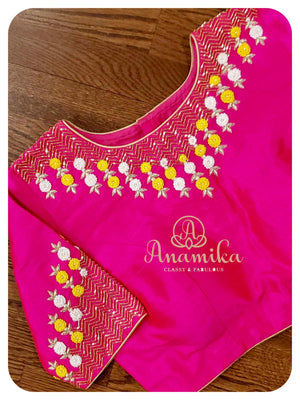 Yellow banarasi chiffon saree with pink blouse