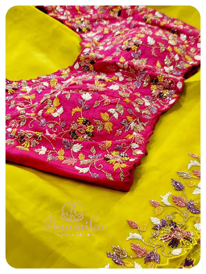 Satin Organza Saree with handwork border