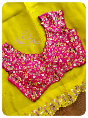 Satin Organza Saree with handwork border